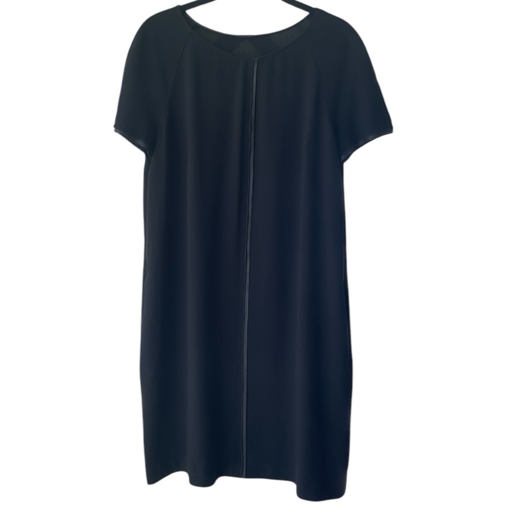 Elie Tahari Cap Sleeve Leather-Trim Sheath Dress